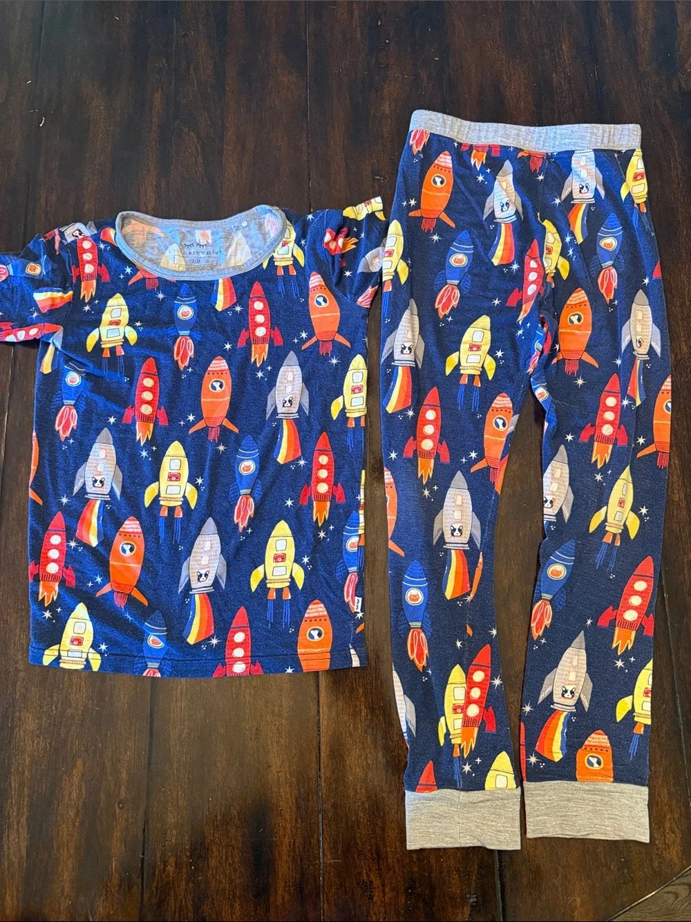Little Sleepies Navy Rocket Pajama Set with Red, Yellow & Orange Rockets